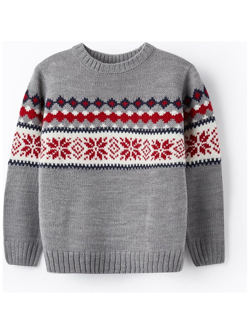 Pull en grosse maille à motif pour garçon   NOËL Gris - Kiabi