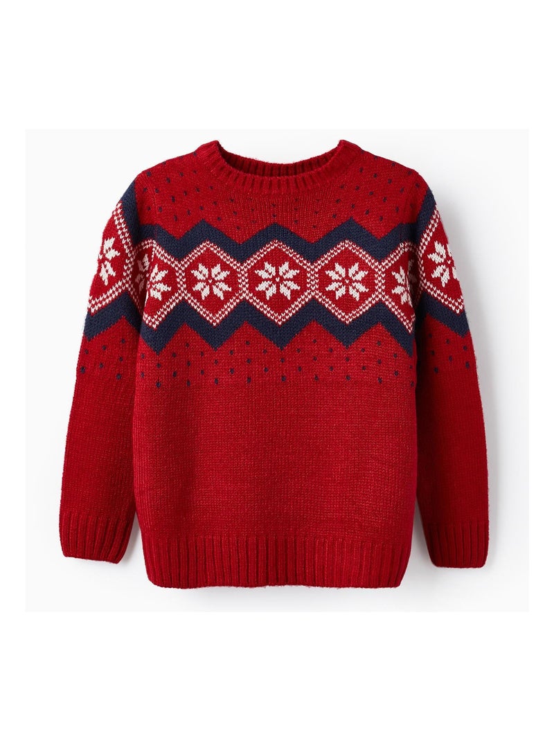 Pull en grosse maille à motif pour garçon   NOËL Rouge - Kiabi