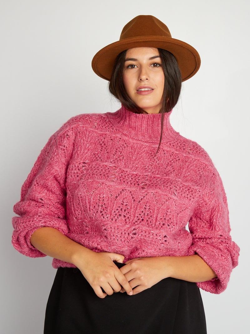 Pull en grosse maille ajourée rose - Kiabi