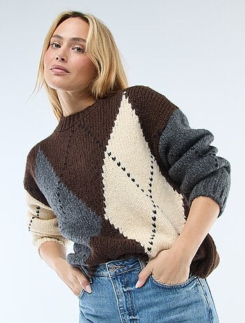 Pull en grosse maille imprimé losanges