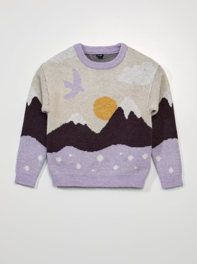 Pull en jacquard avec imprimé tissé Violet - Kiabi