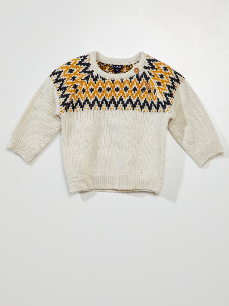Pull en jacquard avec motif beige - Kiabi