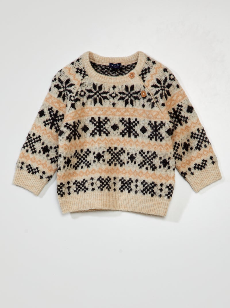 Pull en jacquard Blanc/bleu marine - Kiabi
