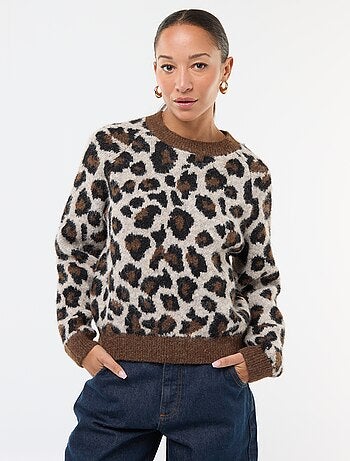 Pull en jacquard imprimé léopard