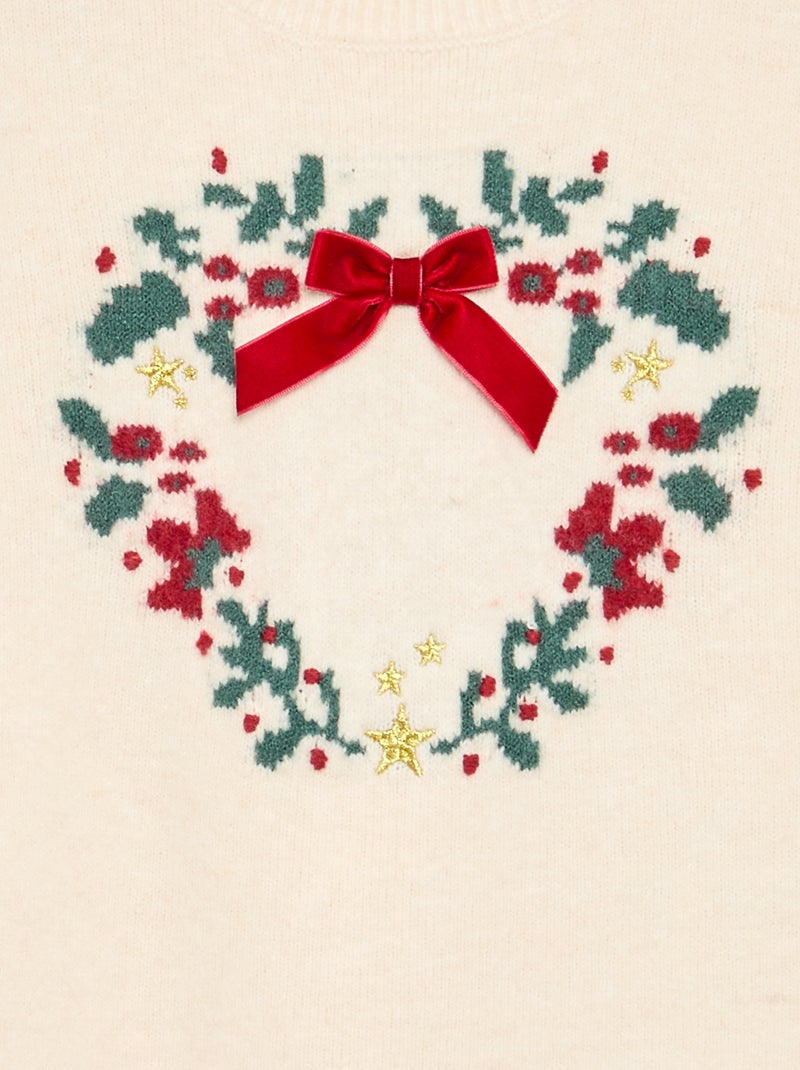 Pull en jacquard 'Noël' Beige - Kiabi