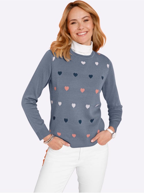 Pull en jersey fin avec col roulé et motifs cœur - taille standard - moda vilona - Kiabi Pull en jersey fin avec col roulé et motifs cœur - taille standard - moda vilona - Kiabi