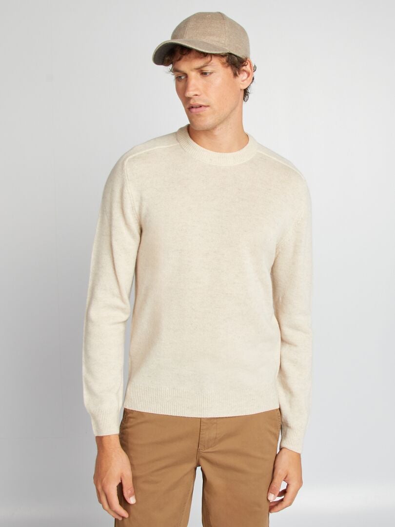 Pull en laine à col rond Beige - Kiabi