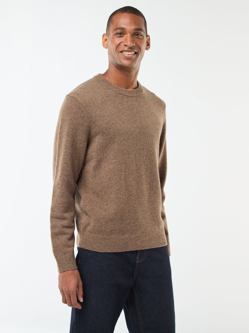 Pull en laine à col rond Beige - Kiabi