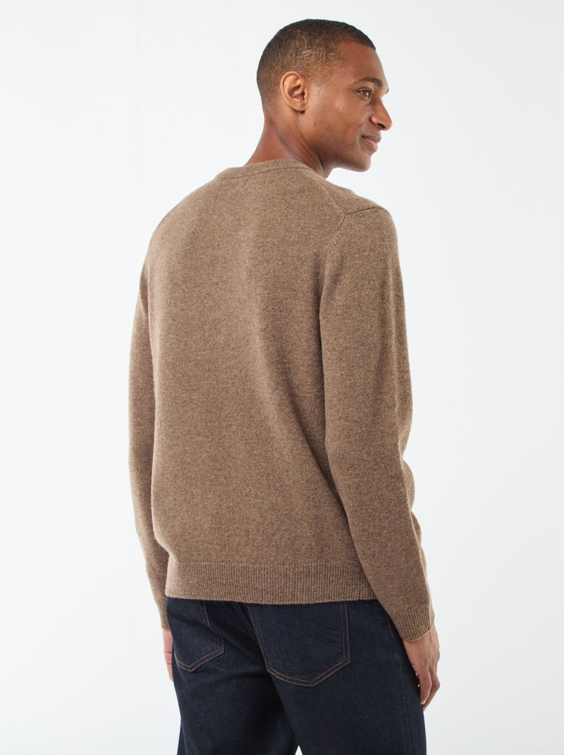 Pull en laine à col rond Beige - Kiabi