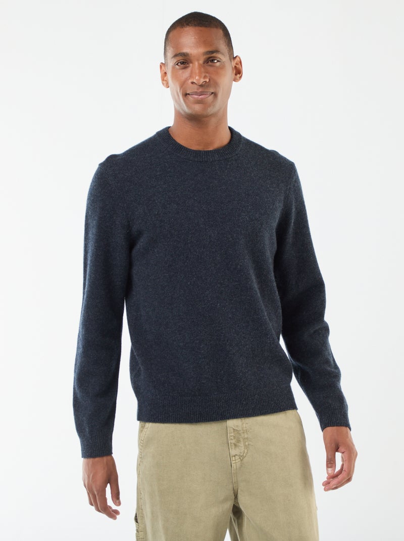 Pull en laine à col rond Bleu - Kiabi