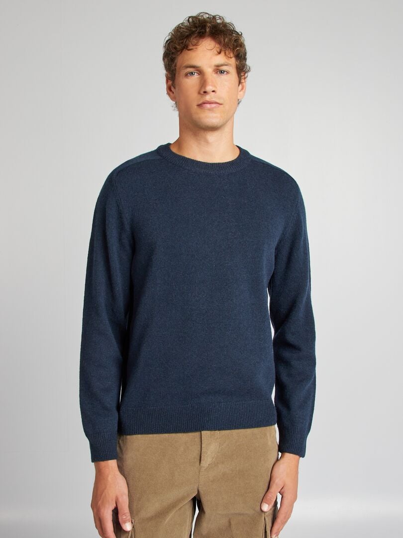 Pull en laine à col rond Bleu marine - Kiabi