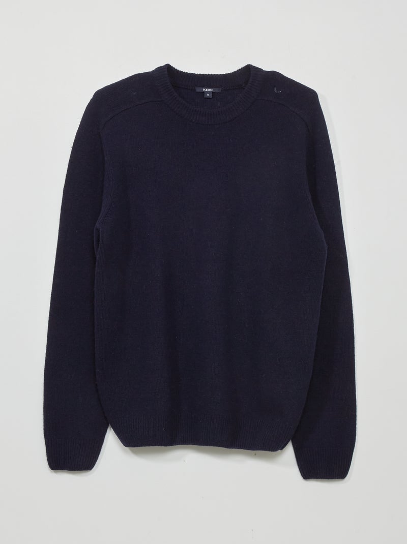Pull en laine à col rond Bleu noir - Kiabi