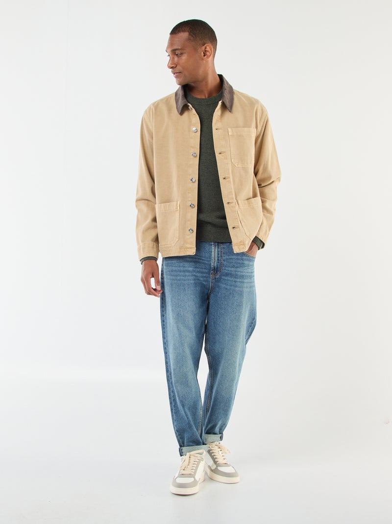 Pull en laine à col rond Kaki - Kiabi