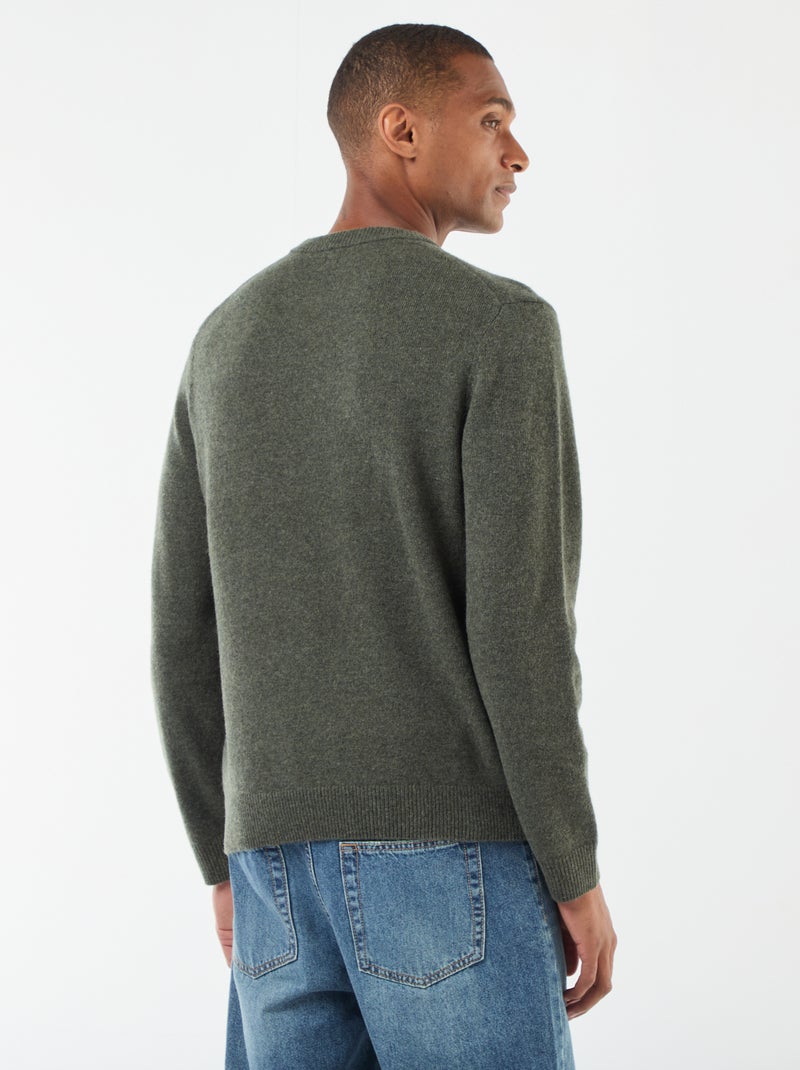 Pull en laine à col rond Kaki - Kiabi
