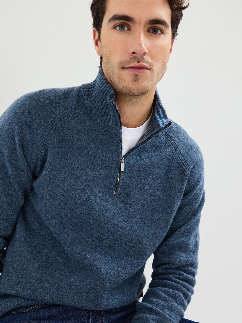 Pull en laine à fermeture éclair, MO Fashion Bleu - Kiabi