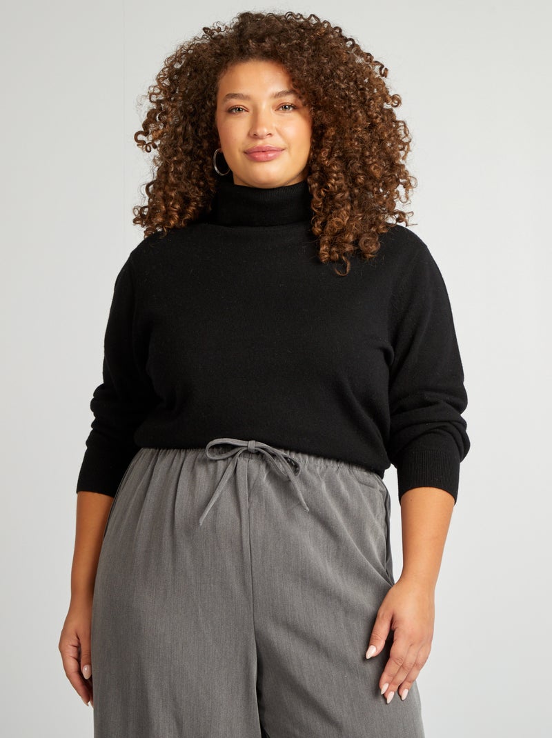 Pull en laine col roulé noir - Kiabi