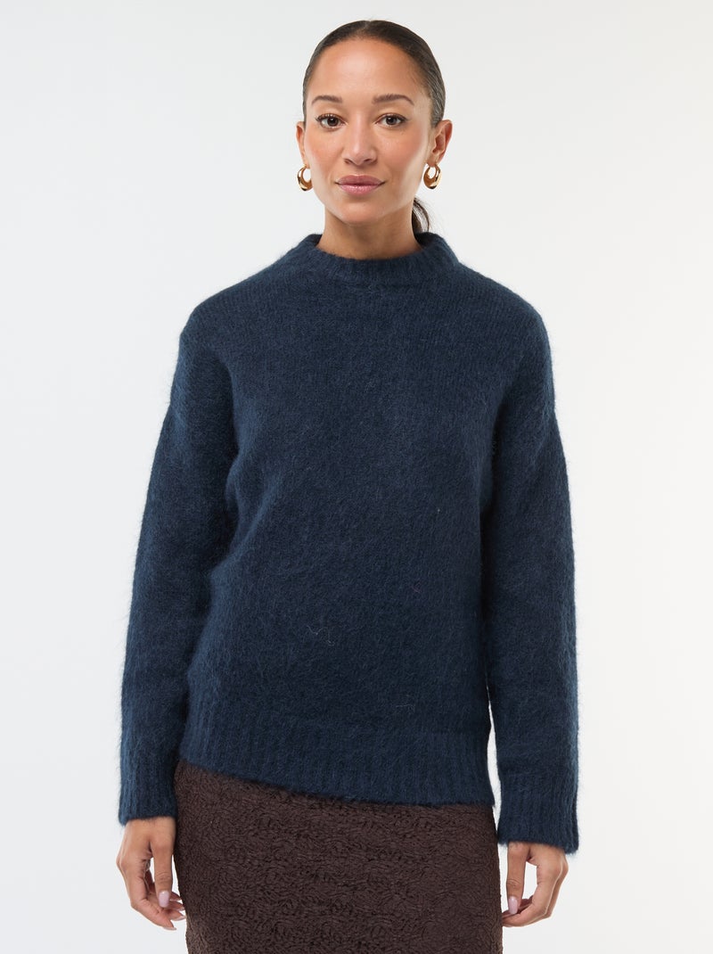 Pull en laine et mohair Bleu - Kiabi