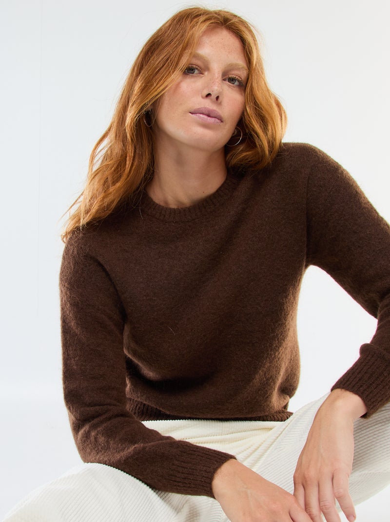 Pull en laine et mohair mélangé Marron - Kiabi