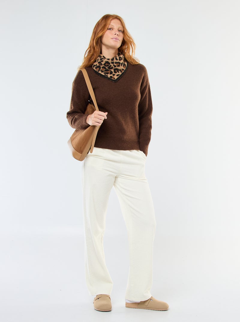 Pull en laine et mohair mélangé Marron - Kiabi