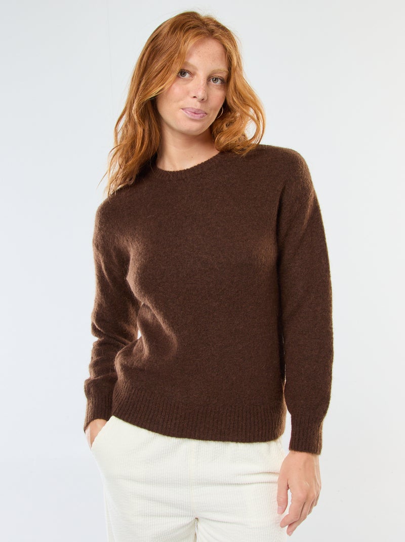 Pull en laine et mohair mélangé Marron - Kiabi