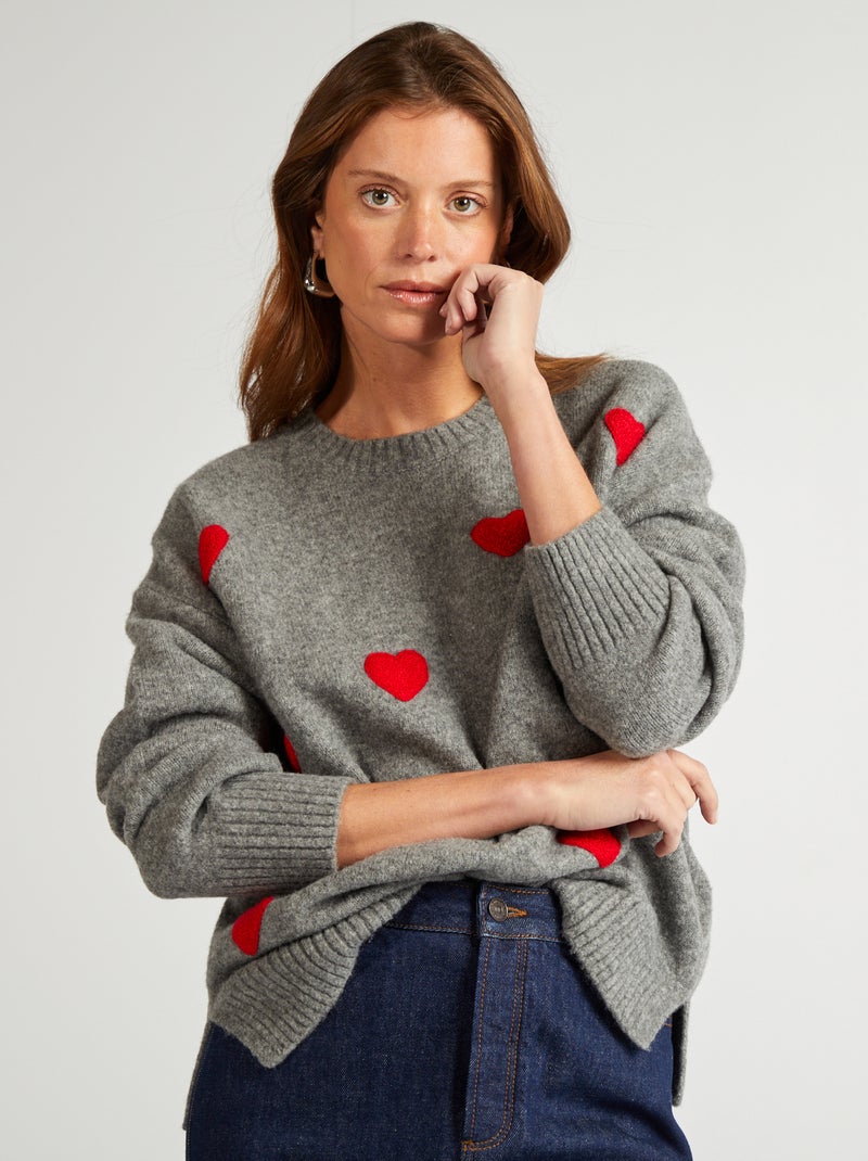 Pull en laine mélangé - Saint-valentin Gris - Kiabi