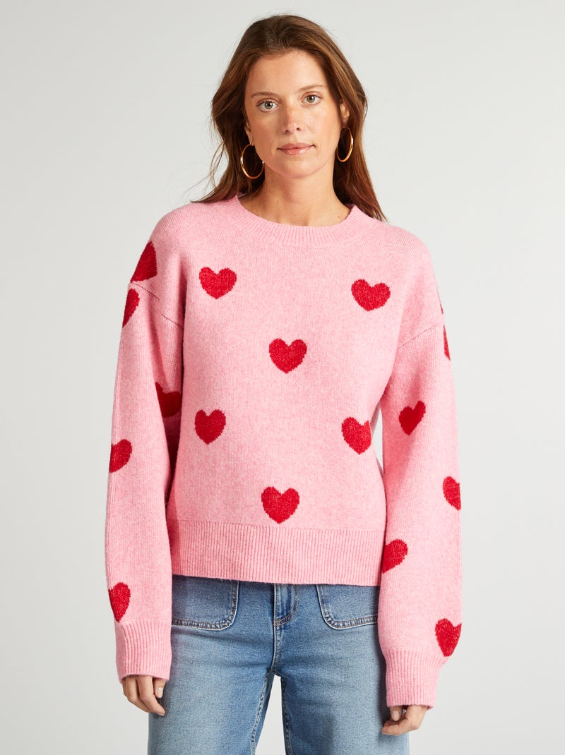 Pull en laine mélangé Saint-valentin Rose Femme Kiabi