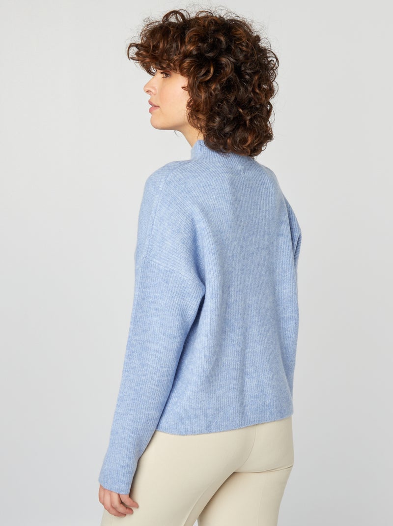 Pull Femme Frarose Milano – Laine Mélangée Bleu Ciel Et Gris – Taille 38/40 – Mailles Torsadées – Occasion Très Bon état