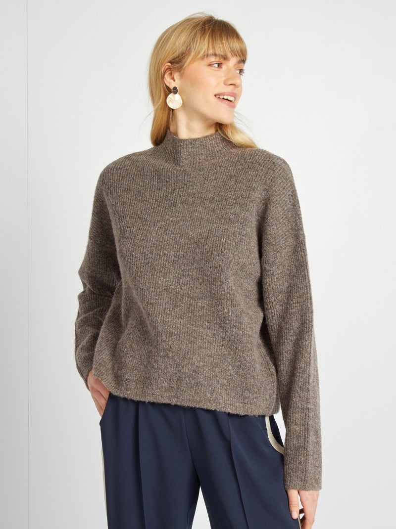Pull en laine mélangée Marron - Kiabi