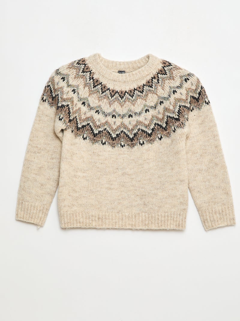 Pull en laine motif jacquard Beige - Kiabi
