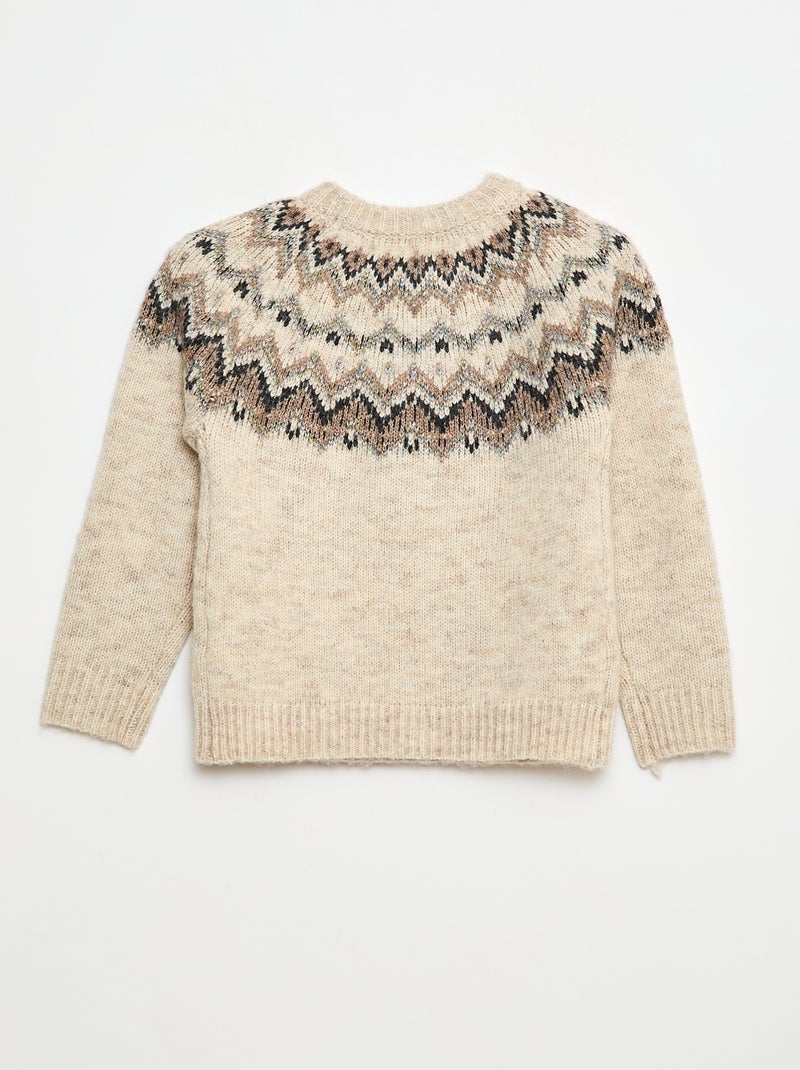 Pull en laine motif jacquard Beige - Kiabi
