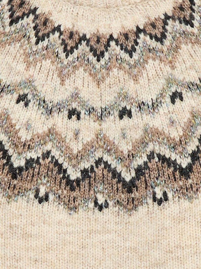 Pull en laine motif jacquard Beige - Kiabi