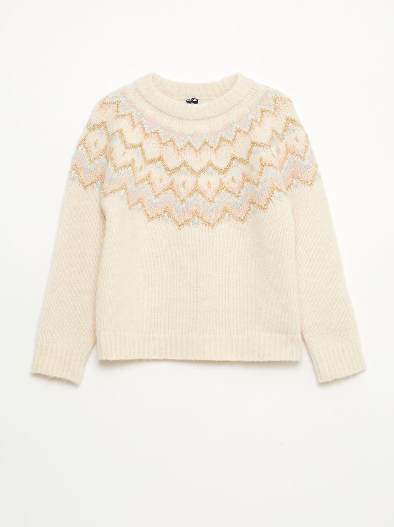 Pull en laine motif jacquard Beige - Kiabi