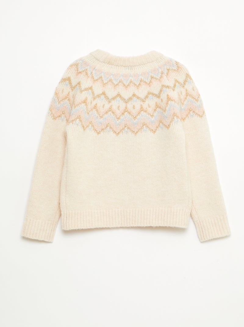 Pull en laine motif jacquard Beige - Kiabi
