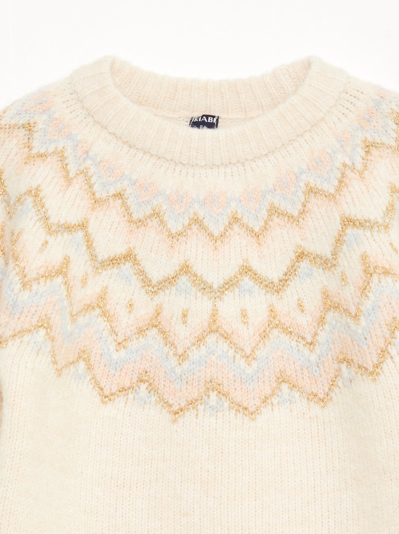 Pull en laine motif jacquard Beige - Kiabi