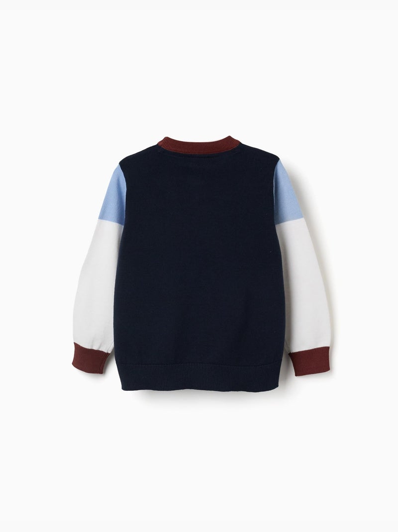 Pull en maille à blocs de couleur Bleu foncé - Kiabi