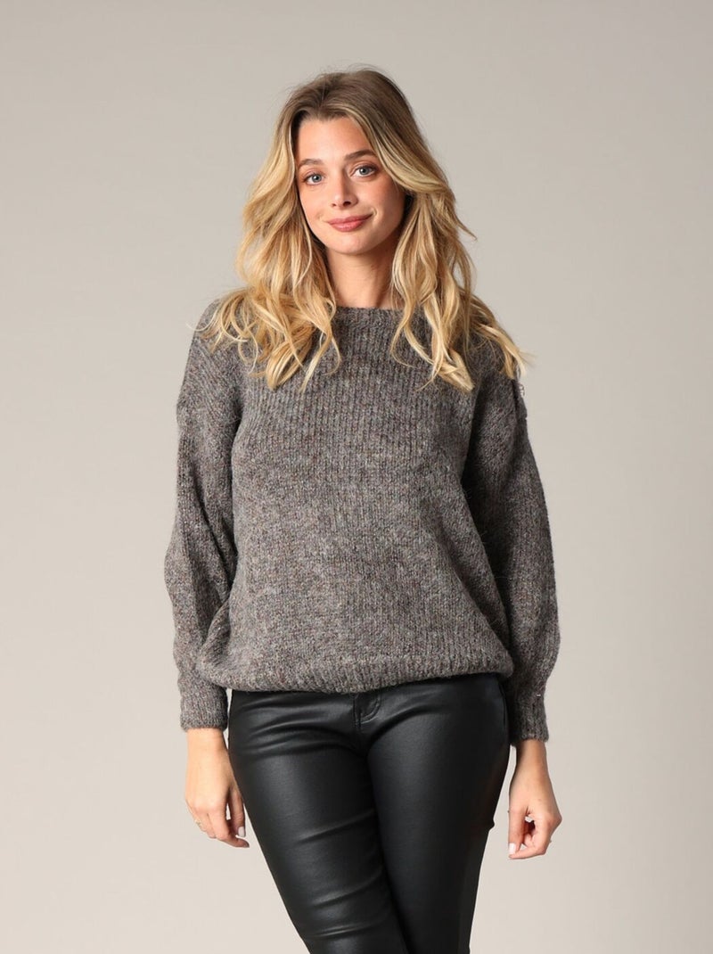 Pull en maille à boutons décoratifs
 'Deeluxe' Gris - Kiabi