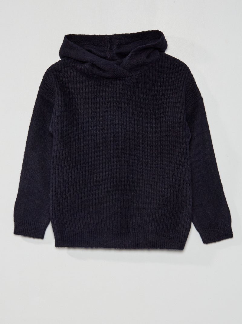 Pull en maille à capuche bleu marine - Kiabi
