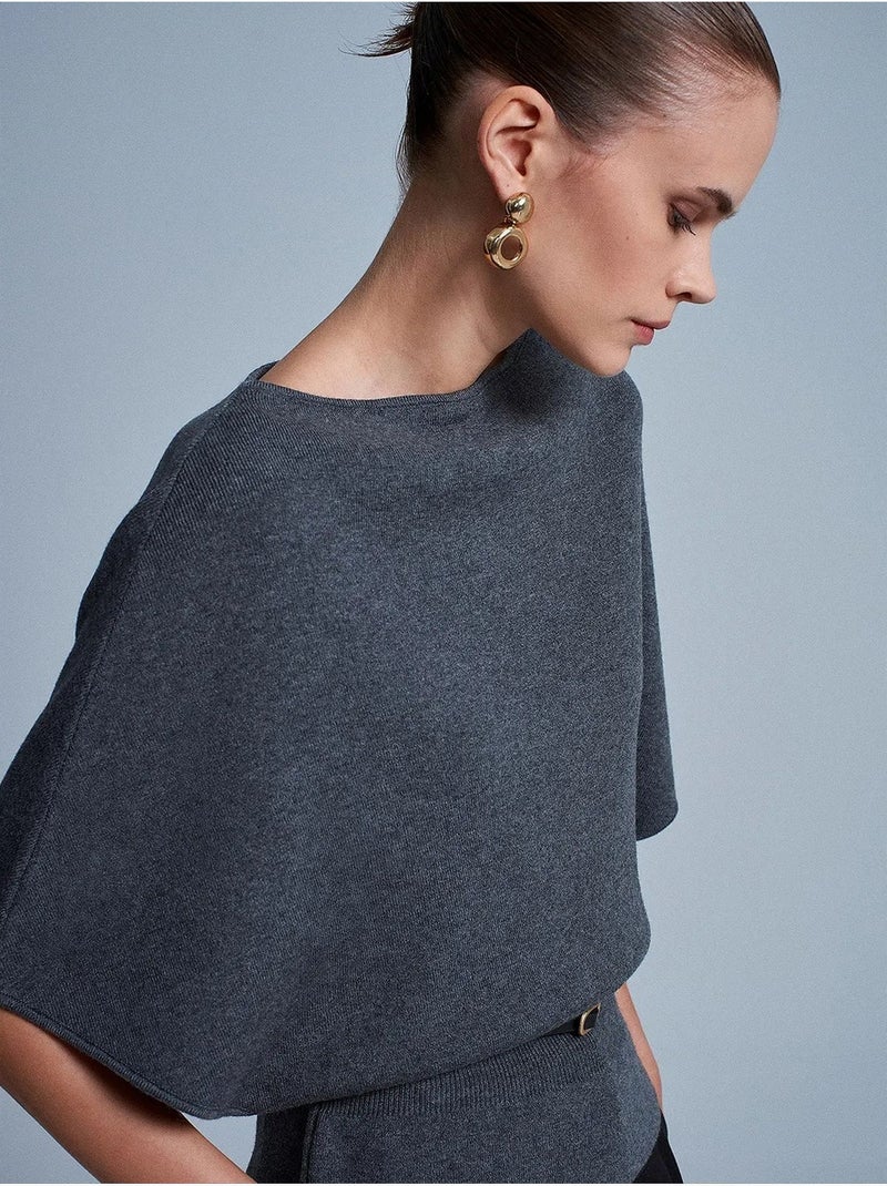 Pull en maille à col bateau et ceinture dilvin Gris Noir - Kiabi