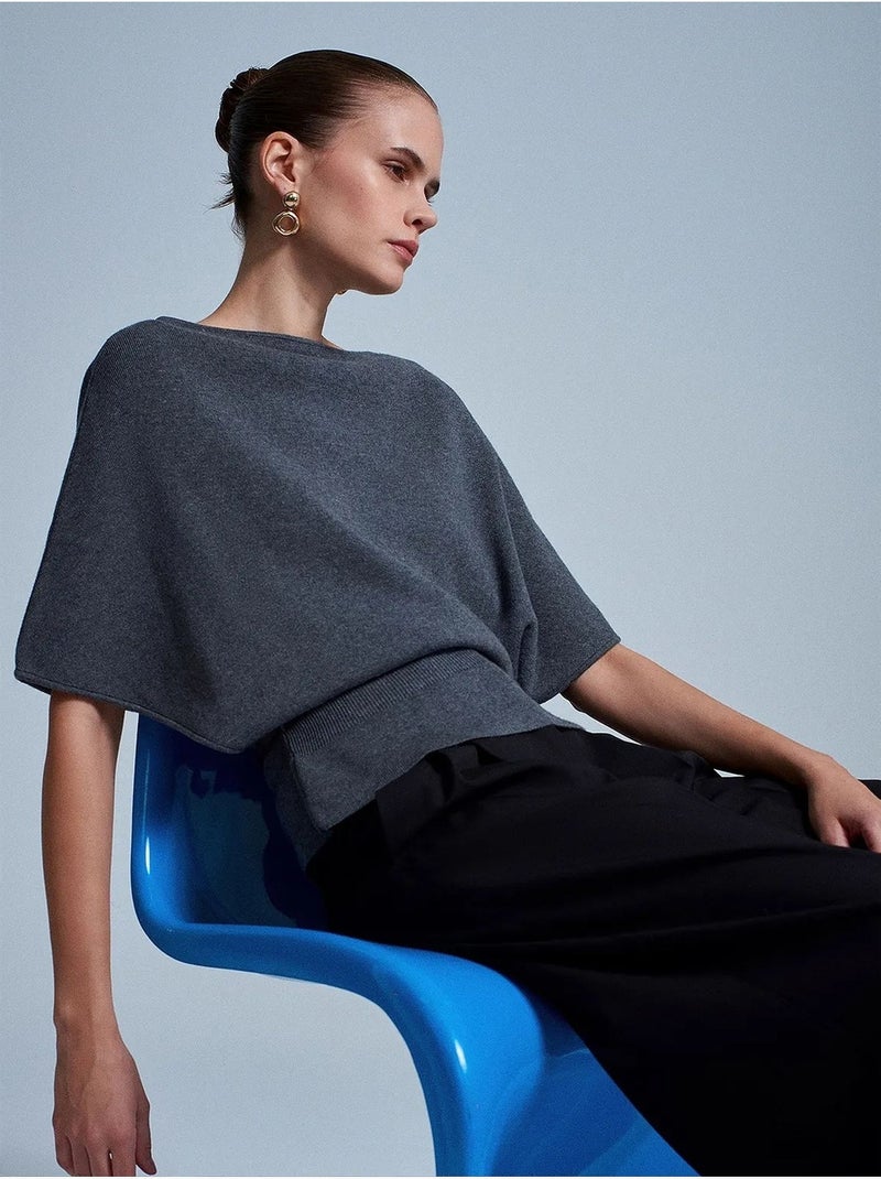 Pull en maille à col bateau et ceinture dilvin Gris Noir - Kiabi