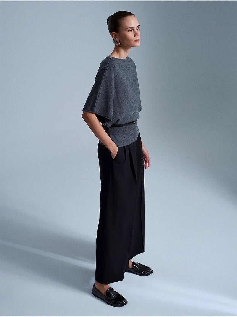 Pull en maille à col bateau et ceinture dilvin Gris Noir - Kiabi