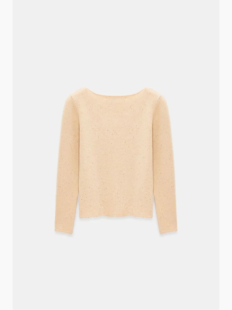Pull en maille à col bateau et sequins dilvin Beige naturel - Kiabi