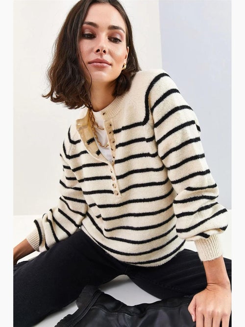 Pull en maille à col boutonné lucci - Kiabi