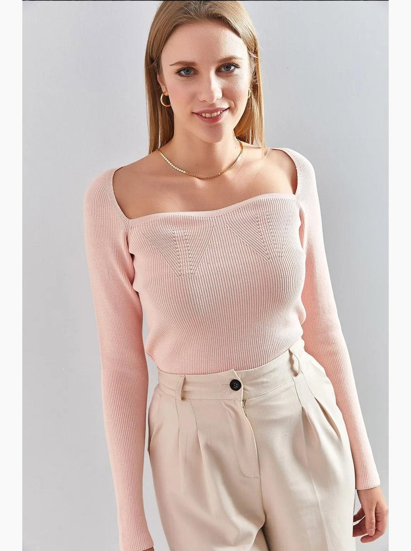 Pull en maille à col carré lucci Rose pâle - Kiabi