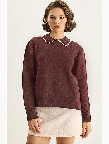 Pull en maille à col chemise et manches longues lucci