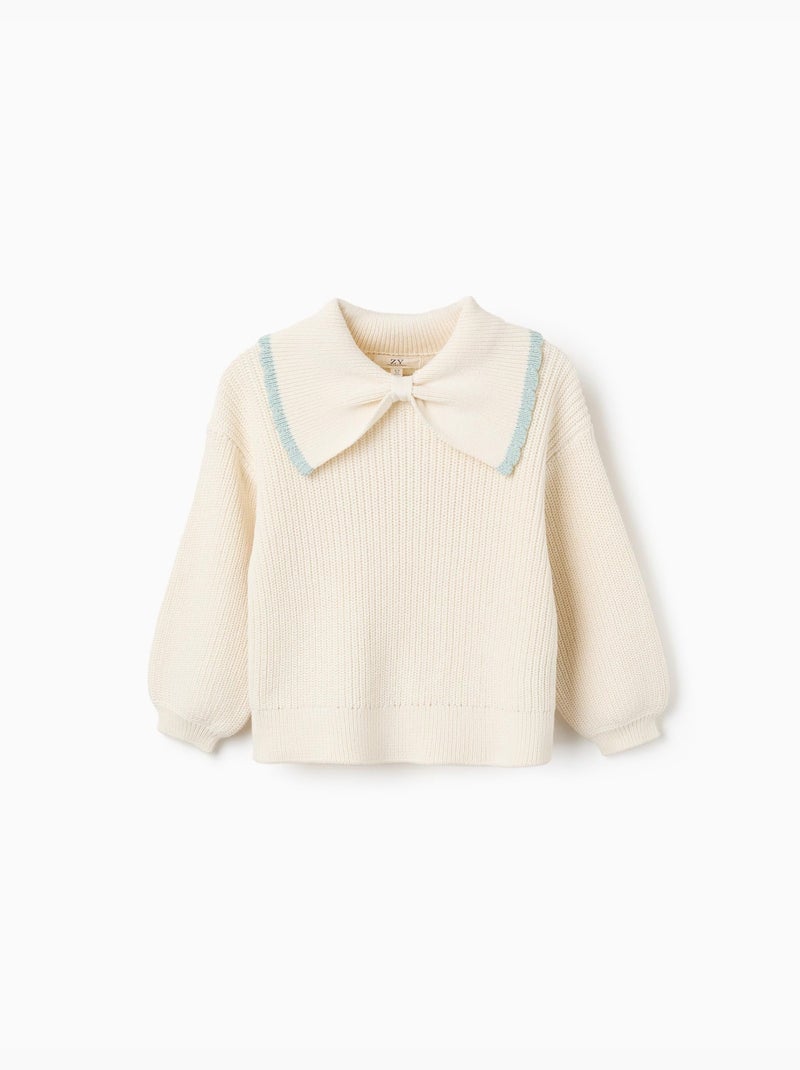 Pull en maille à col en forme de nœud Blanc - Kiabi