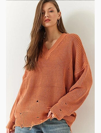 Pull en maille à col en v et motif vieilli lucci