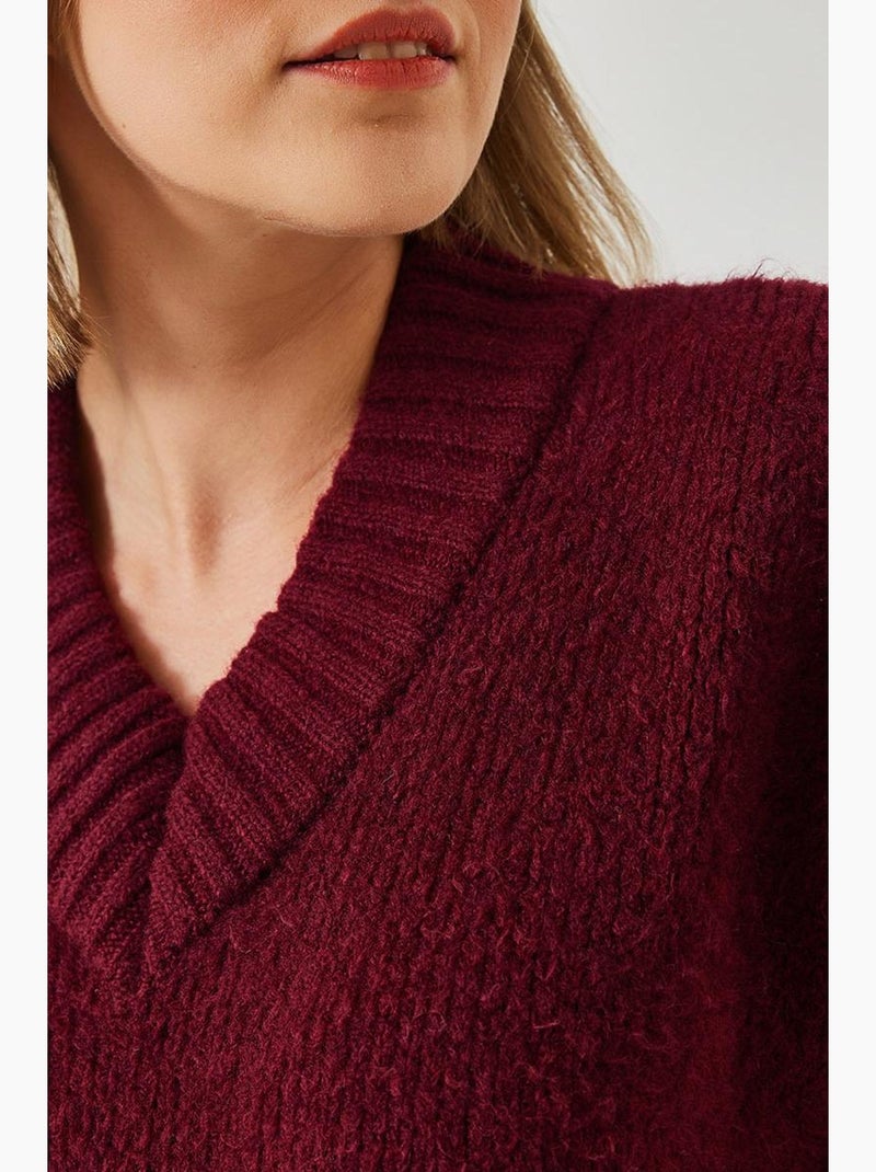 Pull en maille à col en v lucci Rouge bordeaux - Kiabi