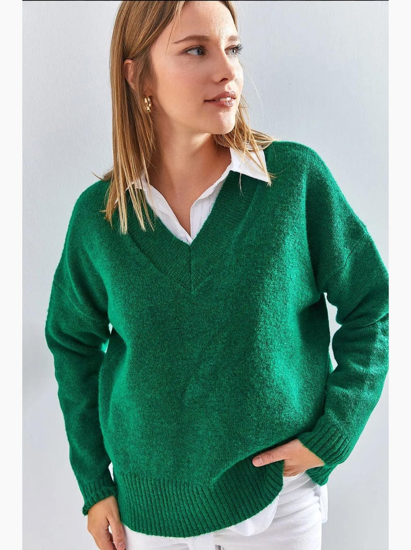 Pull en maille à col en v lucci Vert - Kiabi