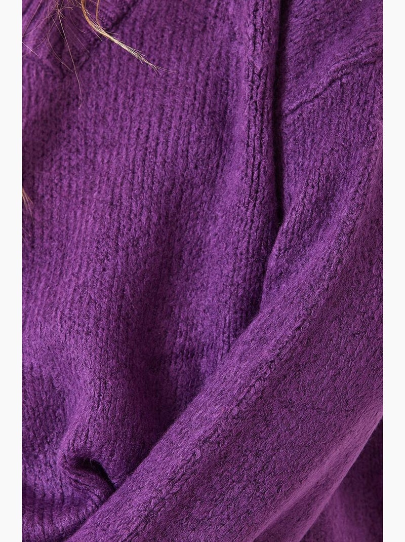 Pull en maille à col en v lucci Violet aubergine - Kiabi
