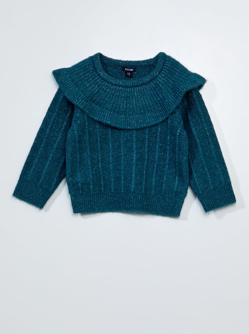 Pull en maille à col fantaisie Bleu - Kiabi